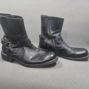 Rockport Works RW Black Leather Motorcycle harness boots mens size 13D biker